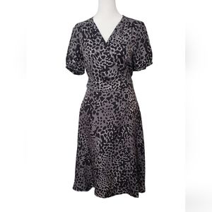 Banana Republic Wrap Dress Black & Gray Leopard Print Size 4